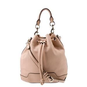 Rebecca Minkoff Pebble Leather Brown Tan Nude Color‎ Logo Bucket Bag